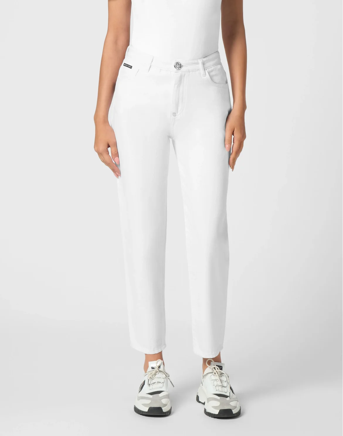 Denim Mom Fit Trousers, цвет: Белый