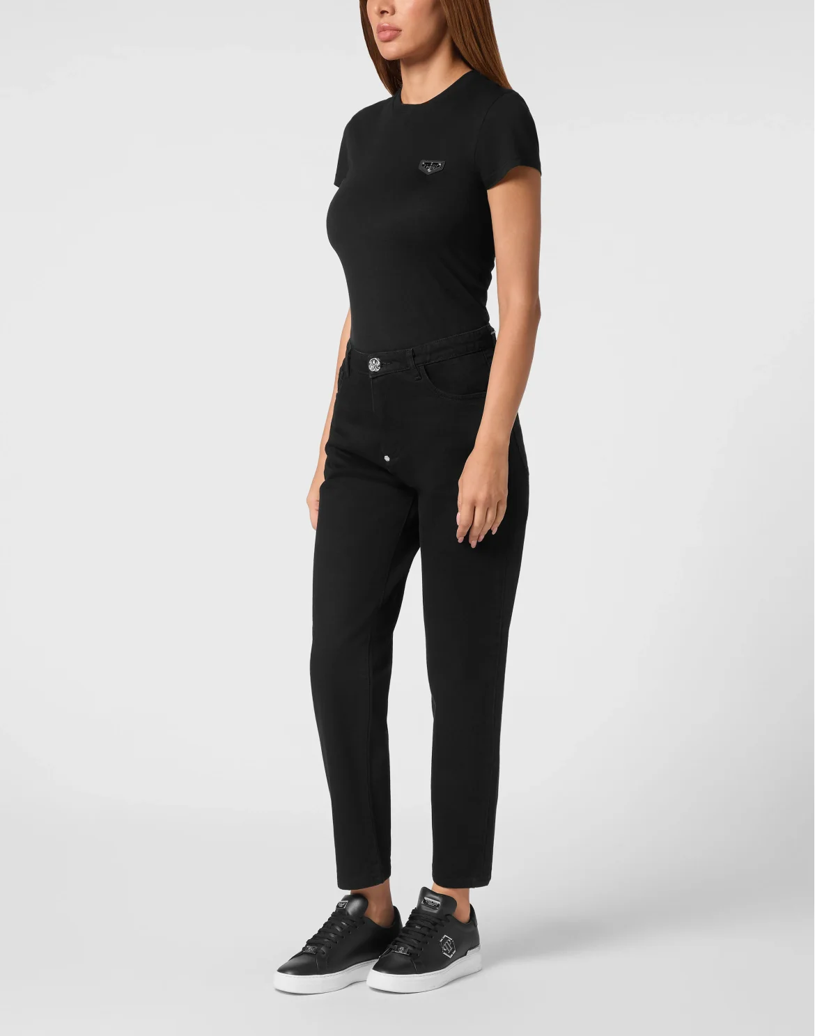 Denim Mom Fit Trousers, цвет: Черный