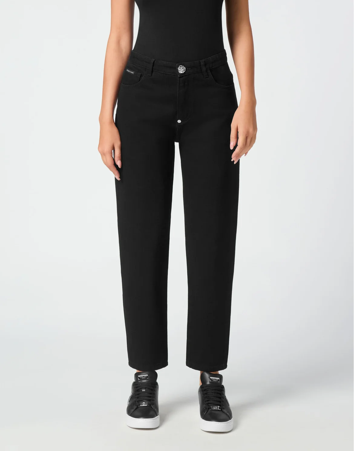 Denim Mom Fit Trousers, цвет: Черный