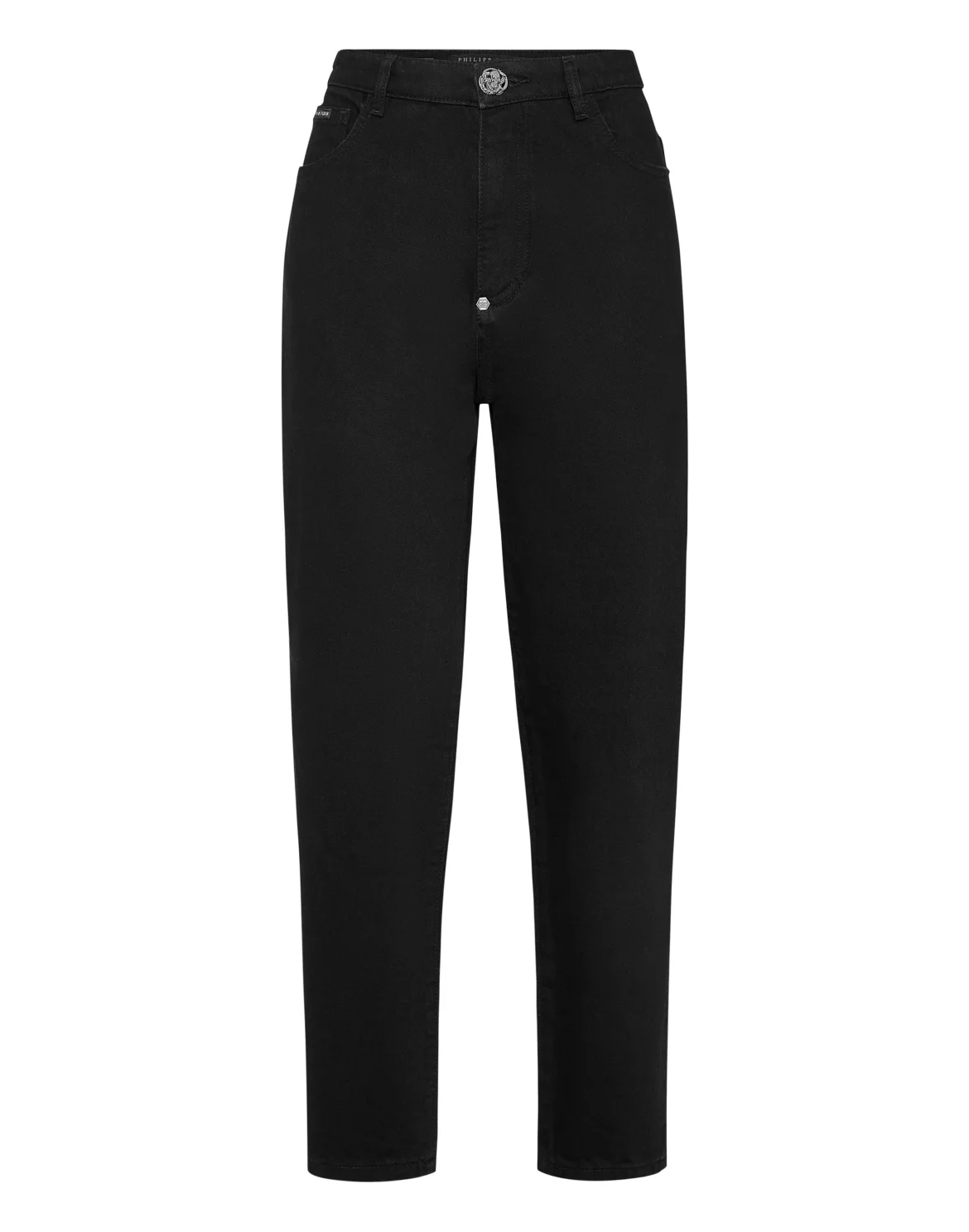 Denim Mom Fit Trousers, цвет: Черный