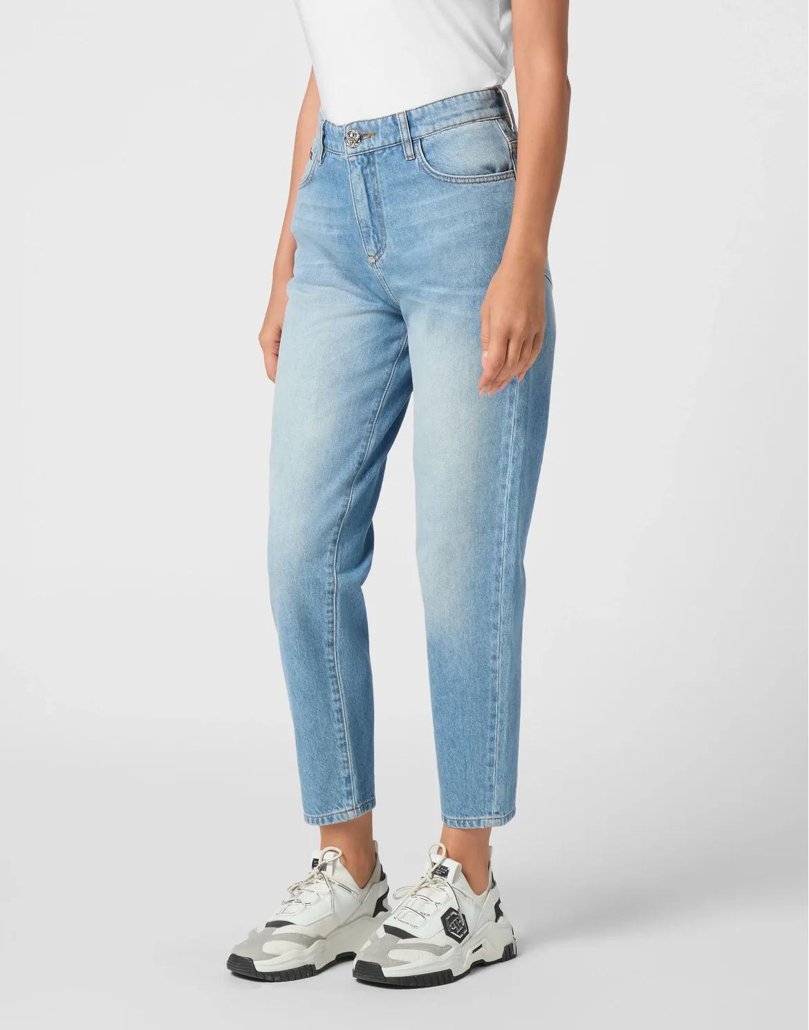 Denim Mom Fit Trousers, цвет: Синий