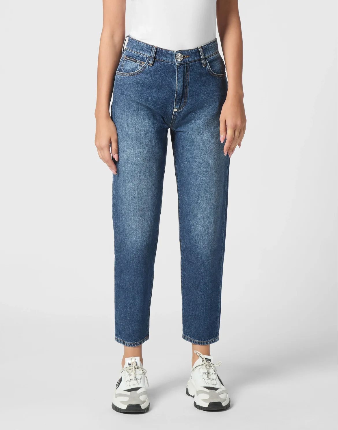 Denim Mom Fit Trousers, цвет: Синий