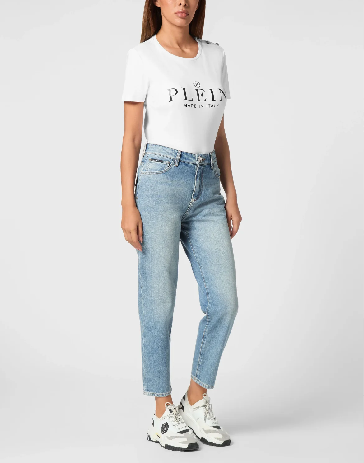 Denim Mom Fit Trousers, цвет: Серый
