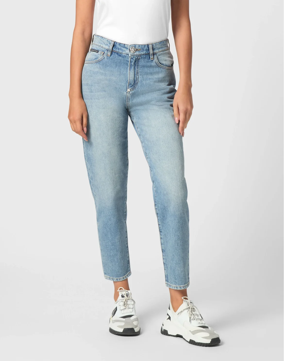Denim Mom Fit Trousers, цвет: Серый