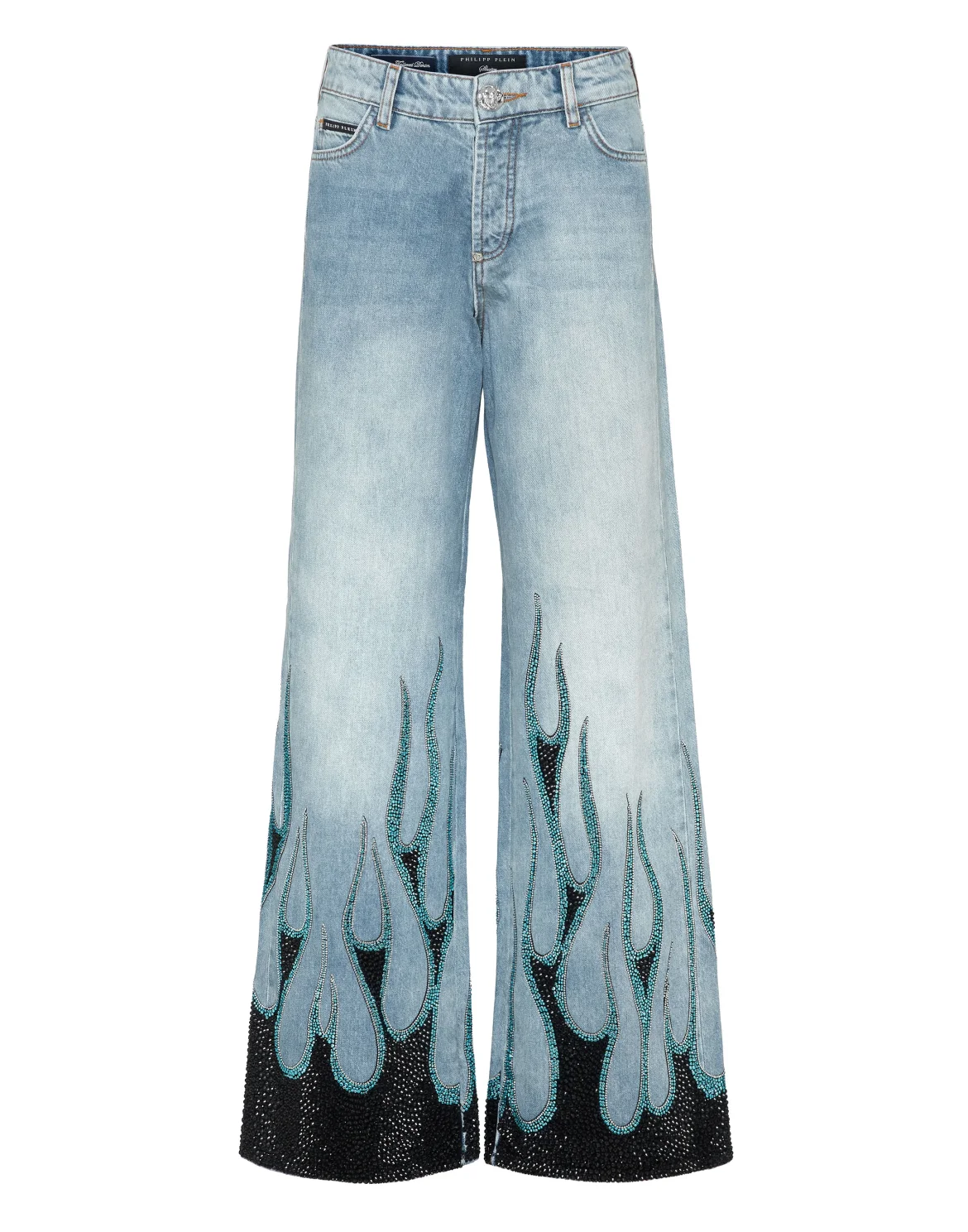Denim Skater Fit Trousers Strass Flame, цвет: Серый
