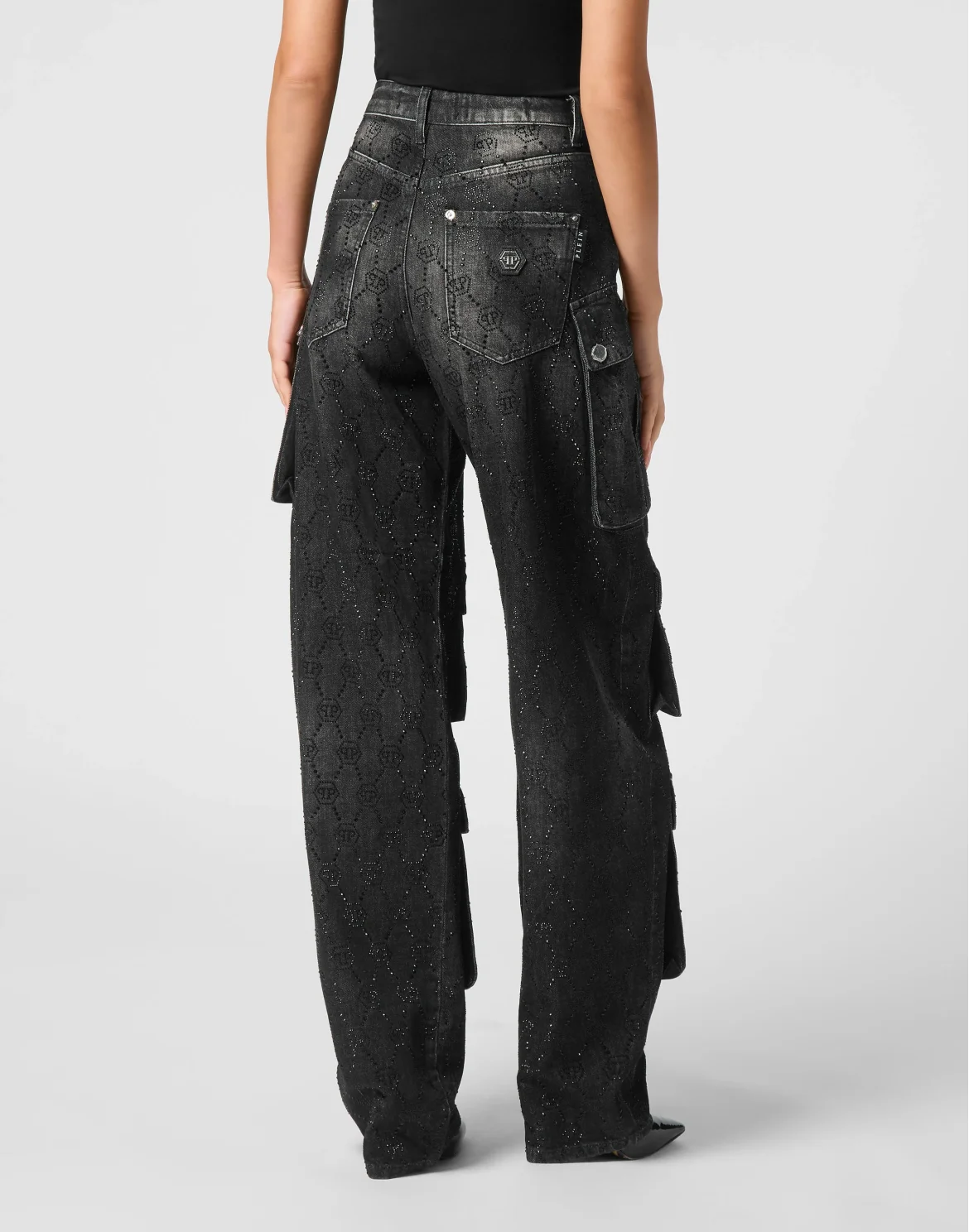 Denim Cargo Trousers Monogram Strass, цвет: Черный