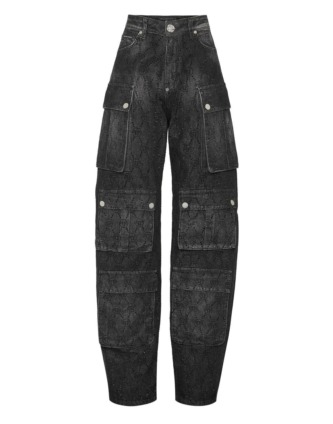 Denim Cargo Trousers Monogram Strass, цвет: Черный