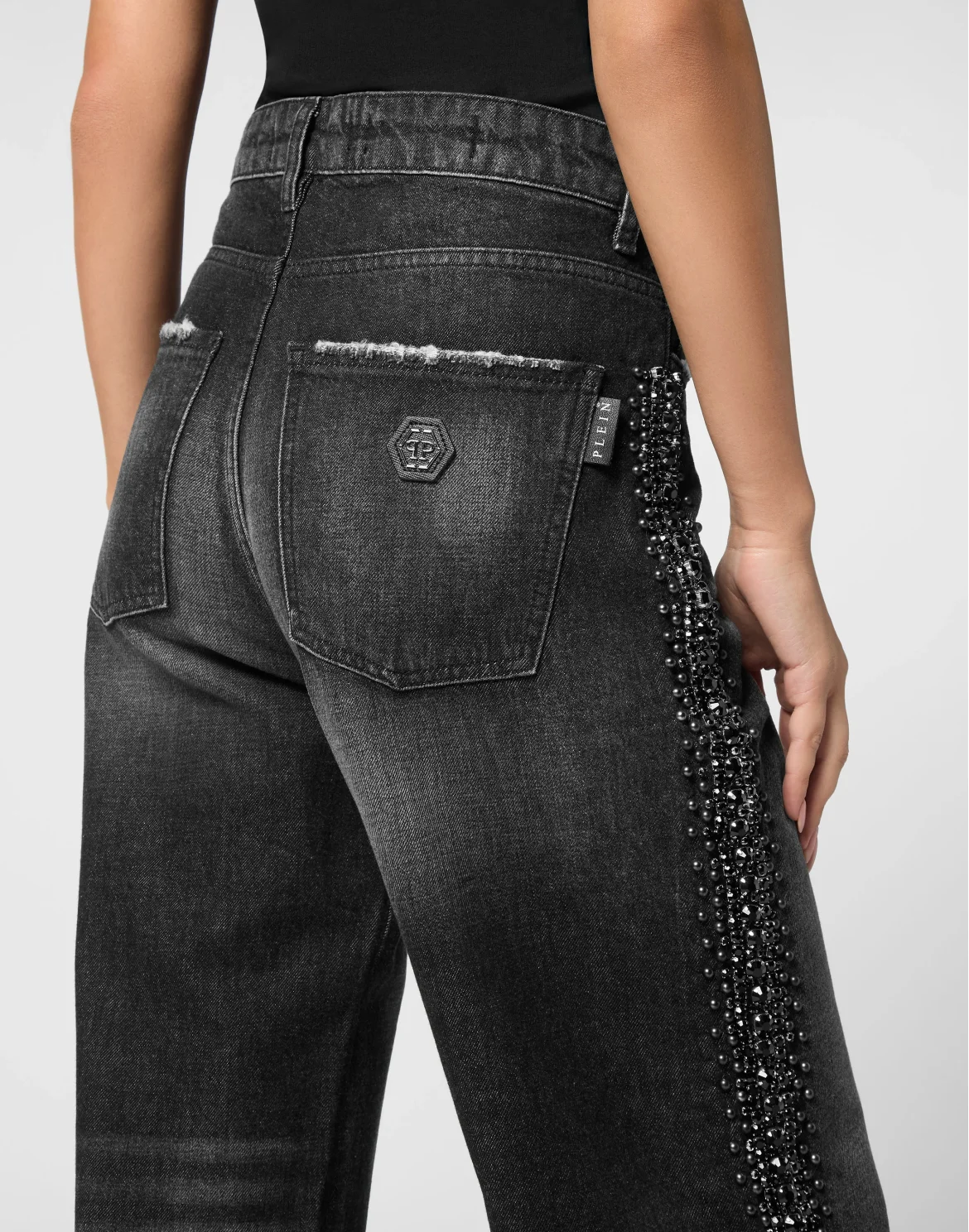 Denim Skater Fit Trousers Rib Strass, цвет: Черный