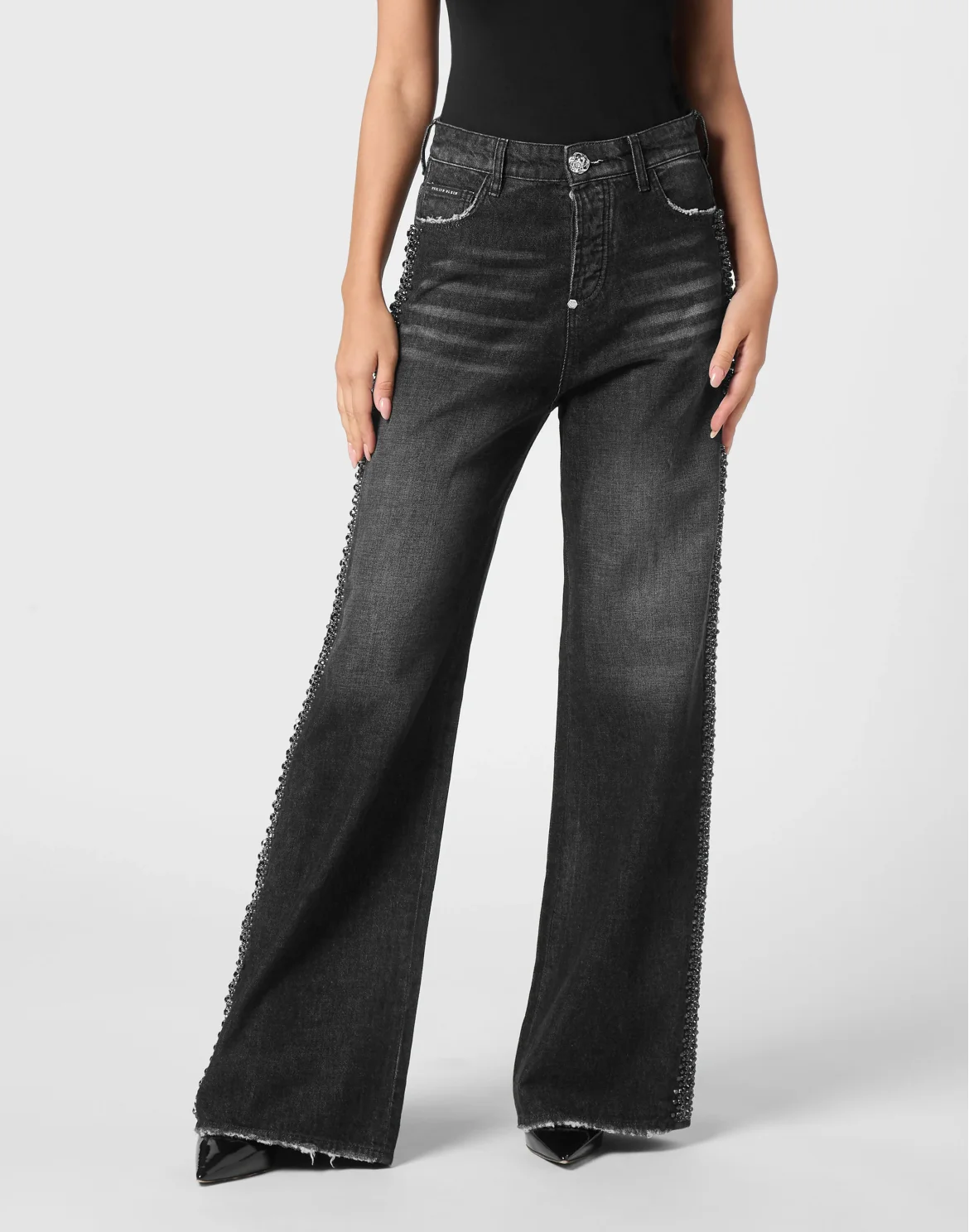 Denim Skater Fit Trousers Rib Strass, цвет: Черный