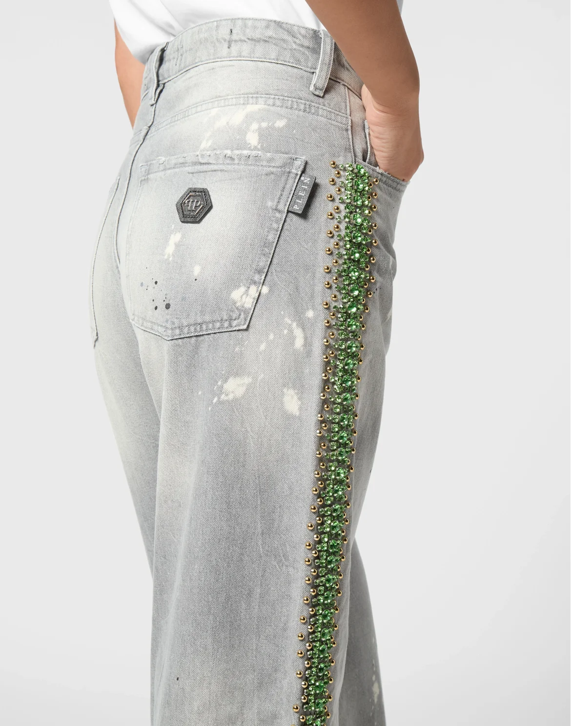 Denim Skater Fit Trousers Rib Strass, цвет: Серый