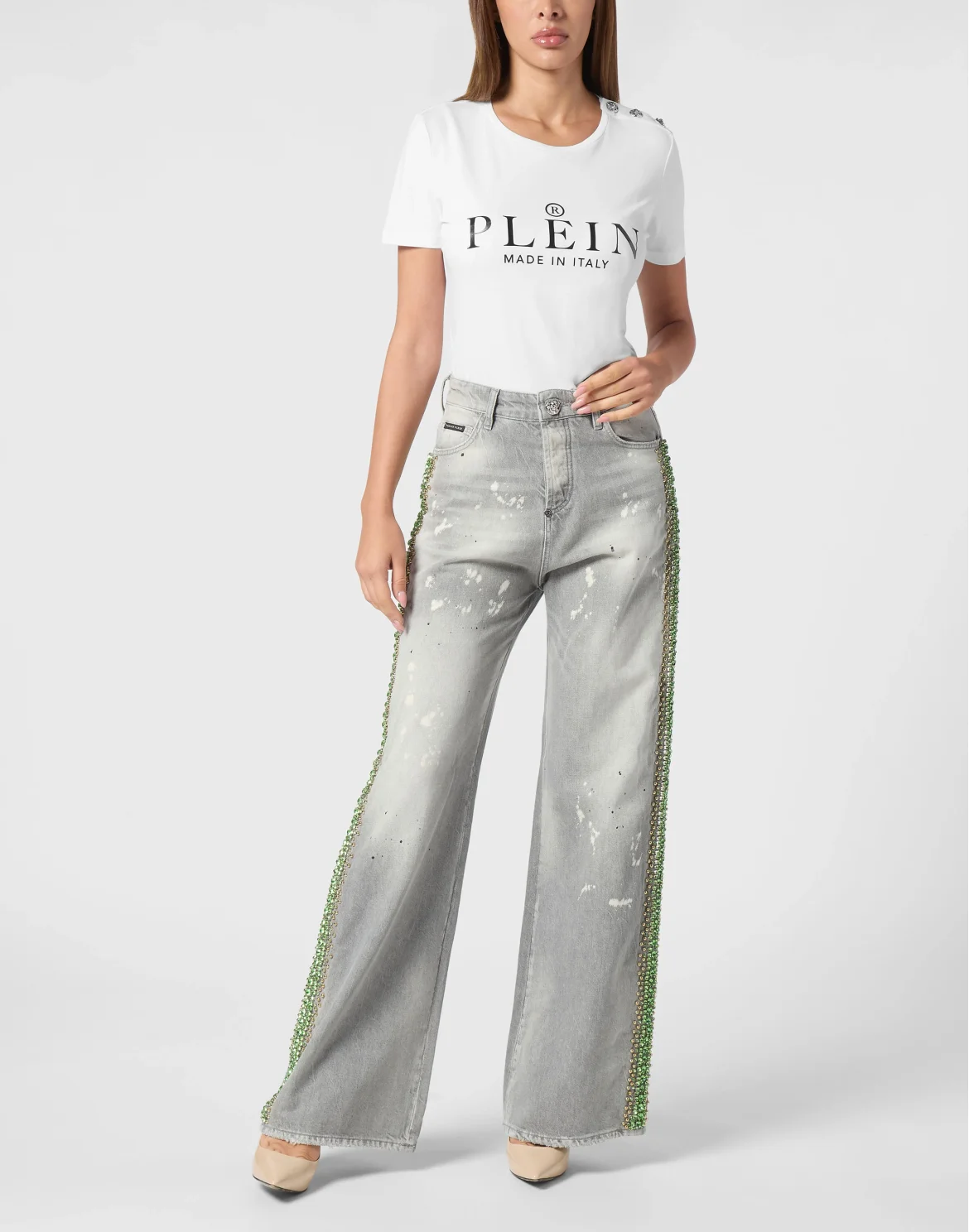 Denim Skater Fit Trousers Rib Strass, цвет: Серый