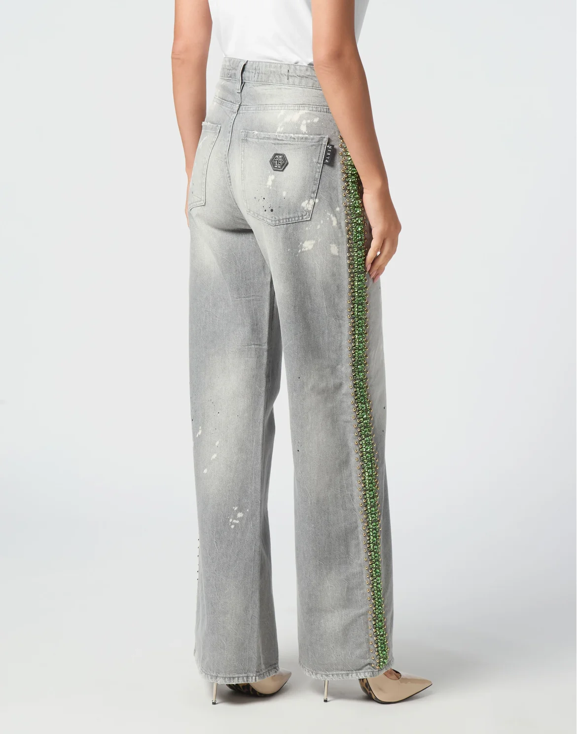 Denim Skater Fit Trousers Rib Strass, цвет: Серый