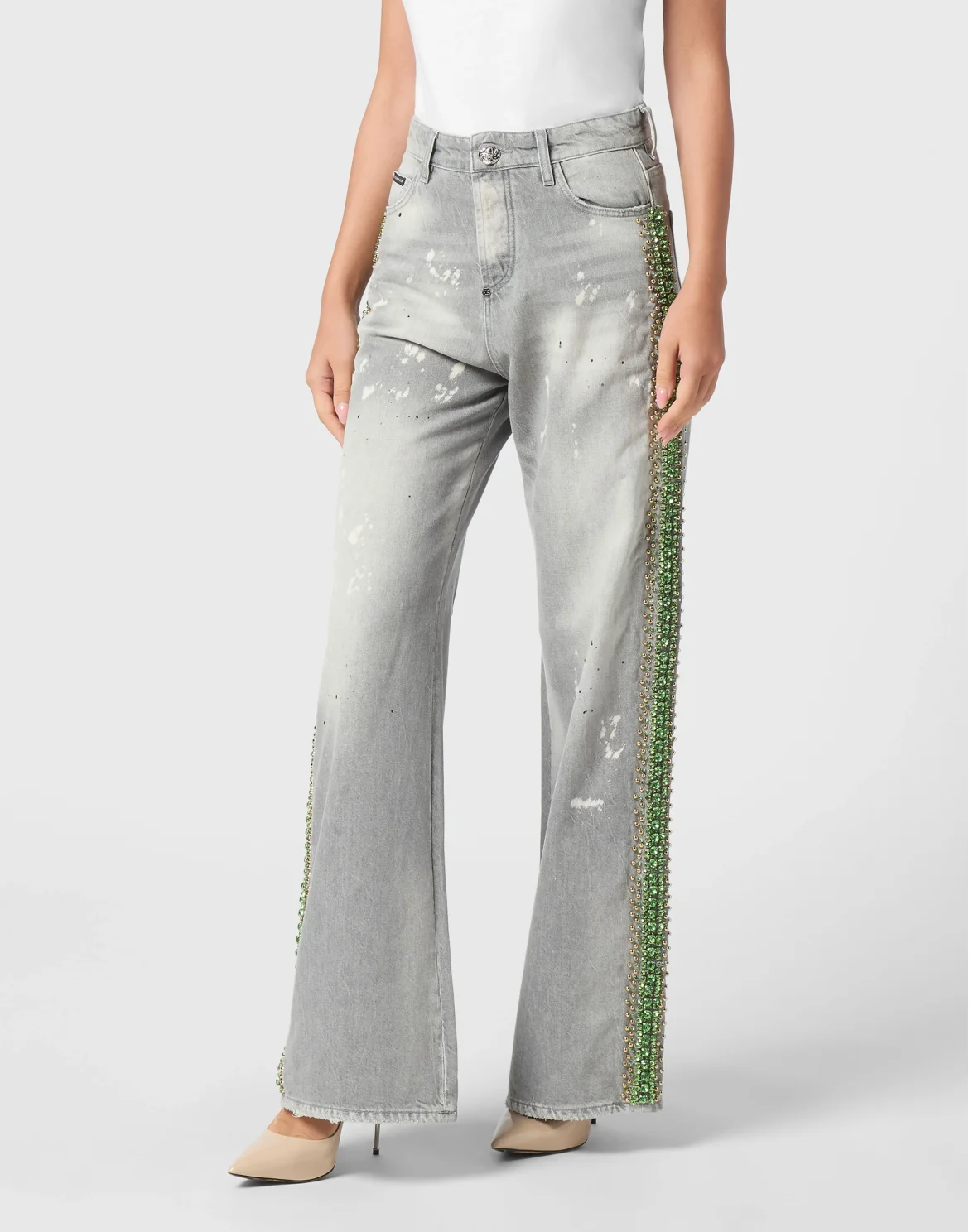Denim Skater Fit Trousers Rib Strass, цвет: Серый