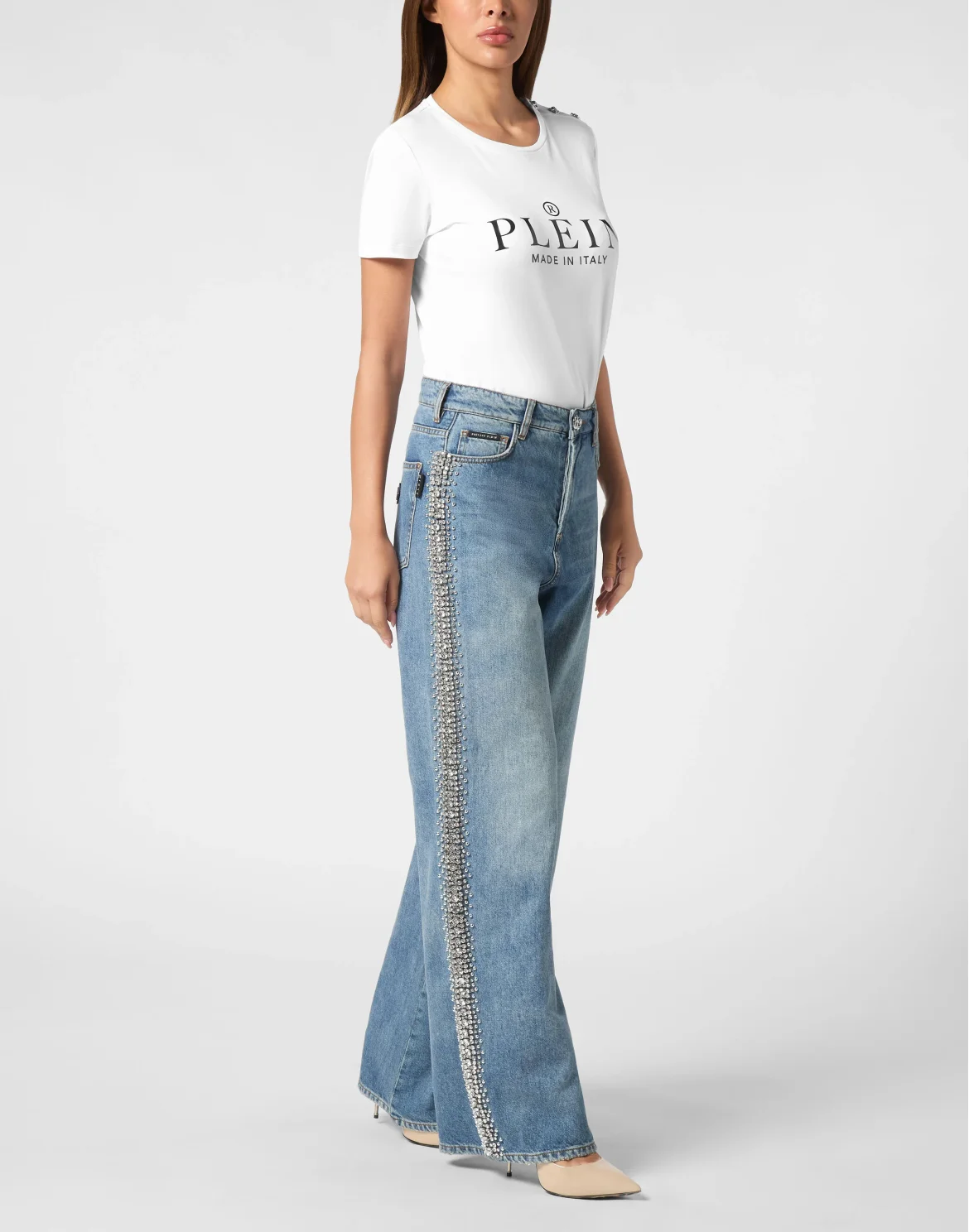 Denim Skater Fit Trousers Rib Strass, цвет: Серый