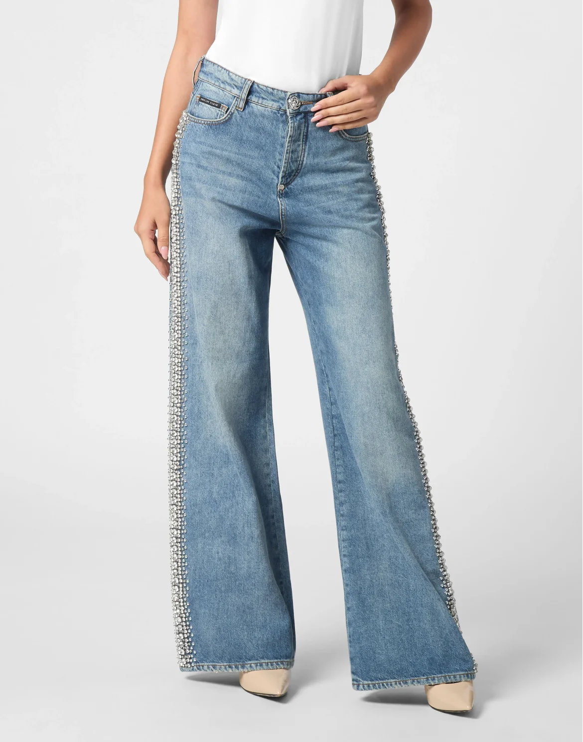 Denim Skater Fit Trousers Rib Strass, цвет: Серый