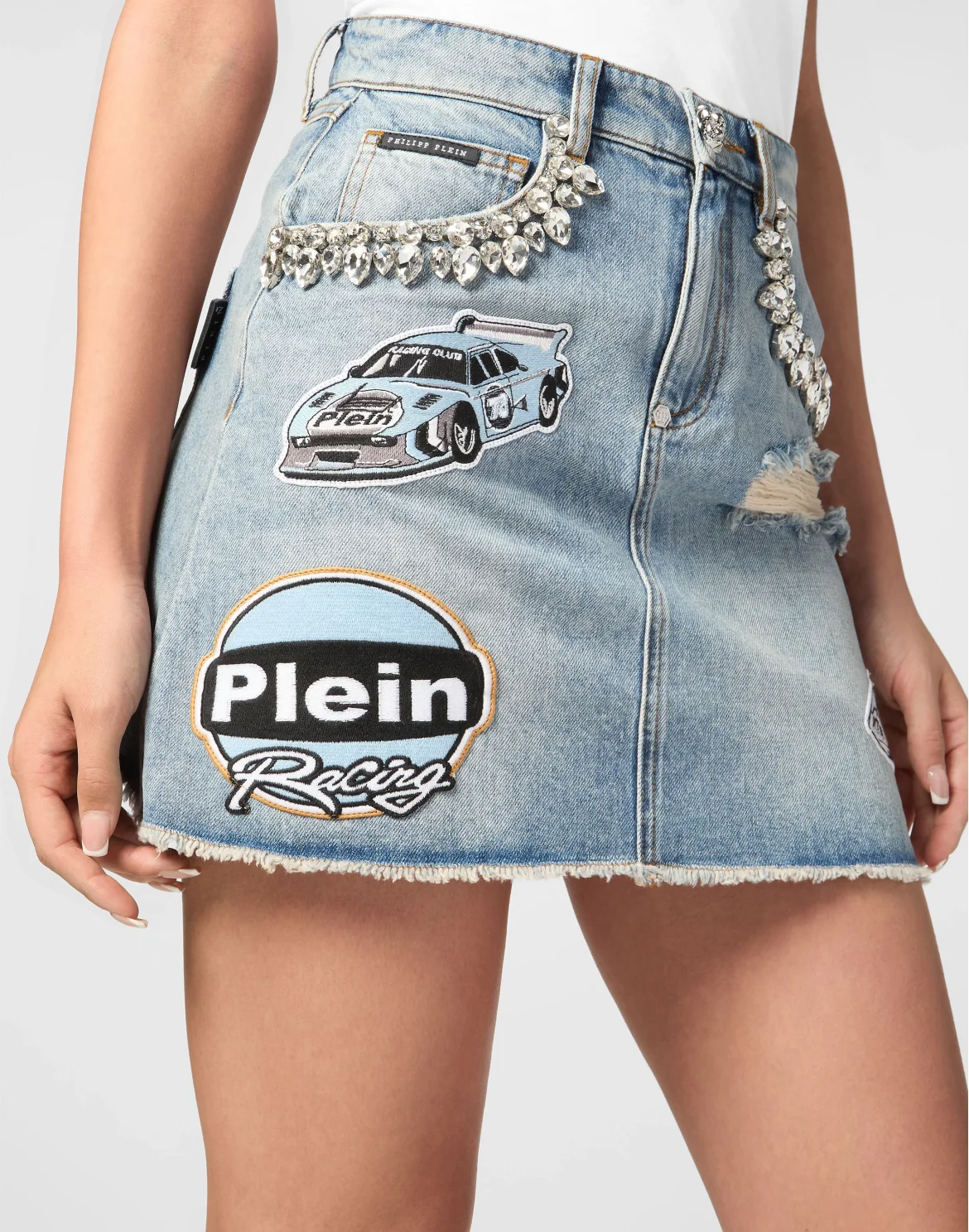 Denim Mini Skirt Stones Cars Racing, цвет: Серый
