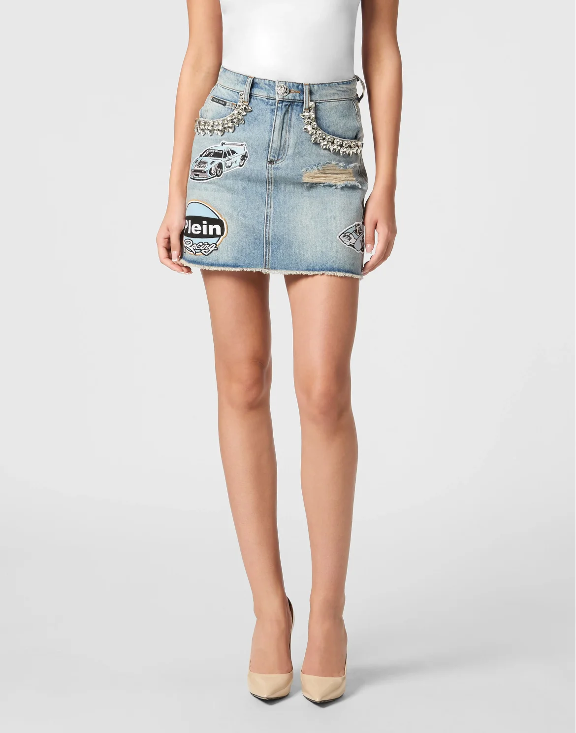 Denim Mini Skirt Stones Cars Racing, цвет: Серый