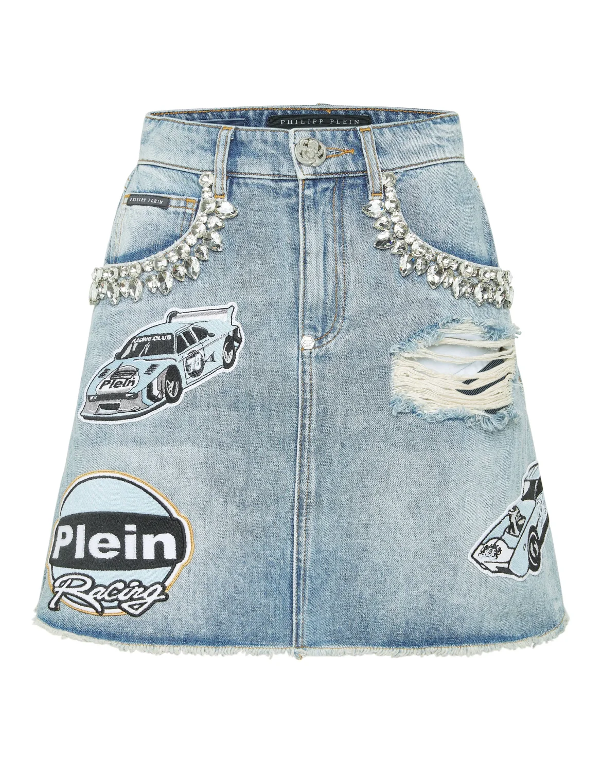 Denim Mini Skirt Stones Cars Racing, цвет: Серый