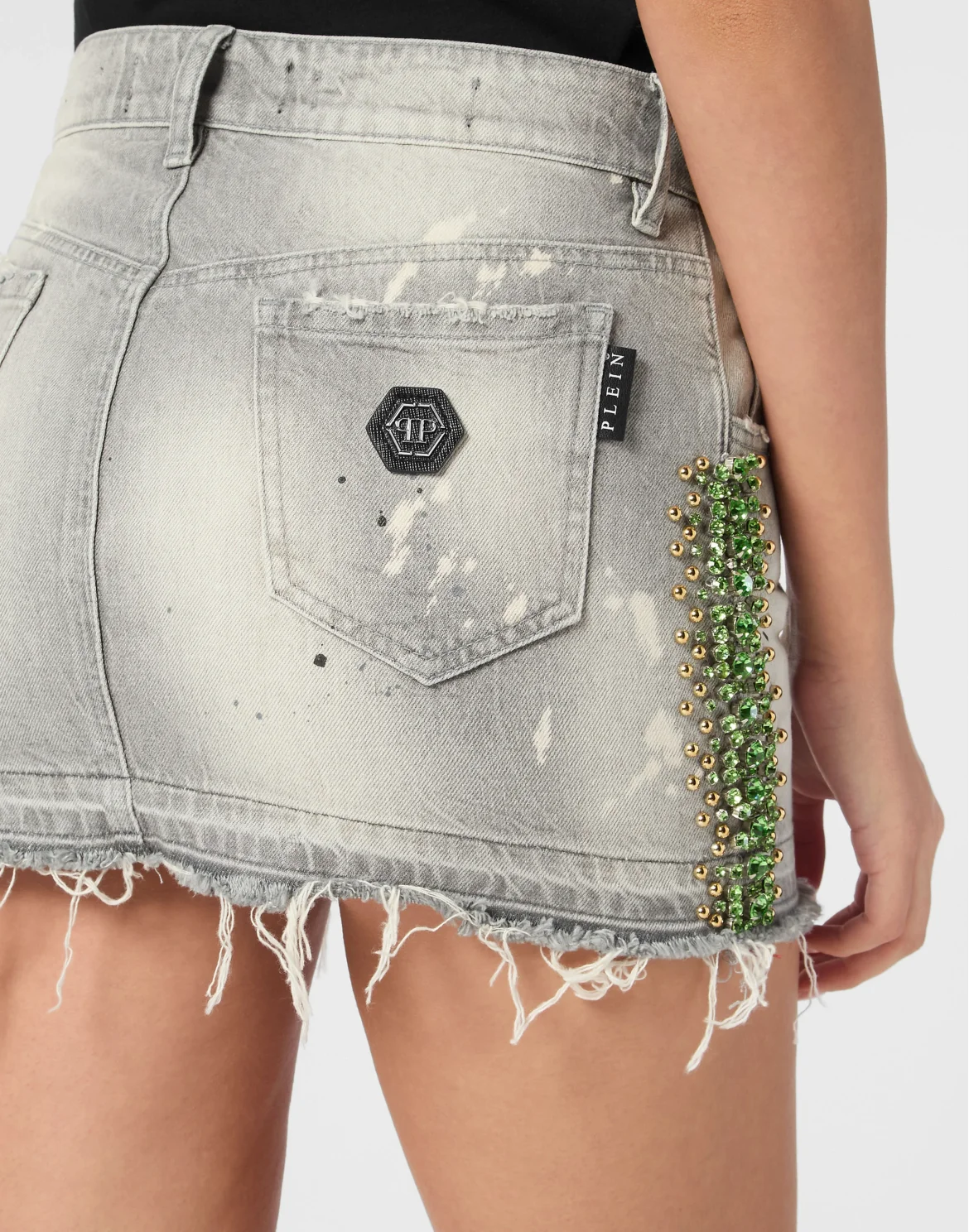 Denim Mini Skirt Rib Strass, цвет: Серый
