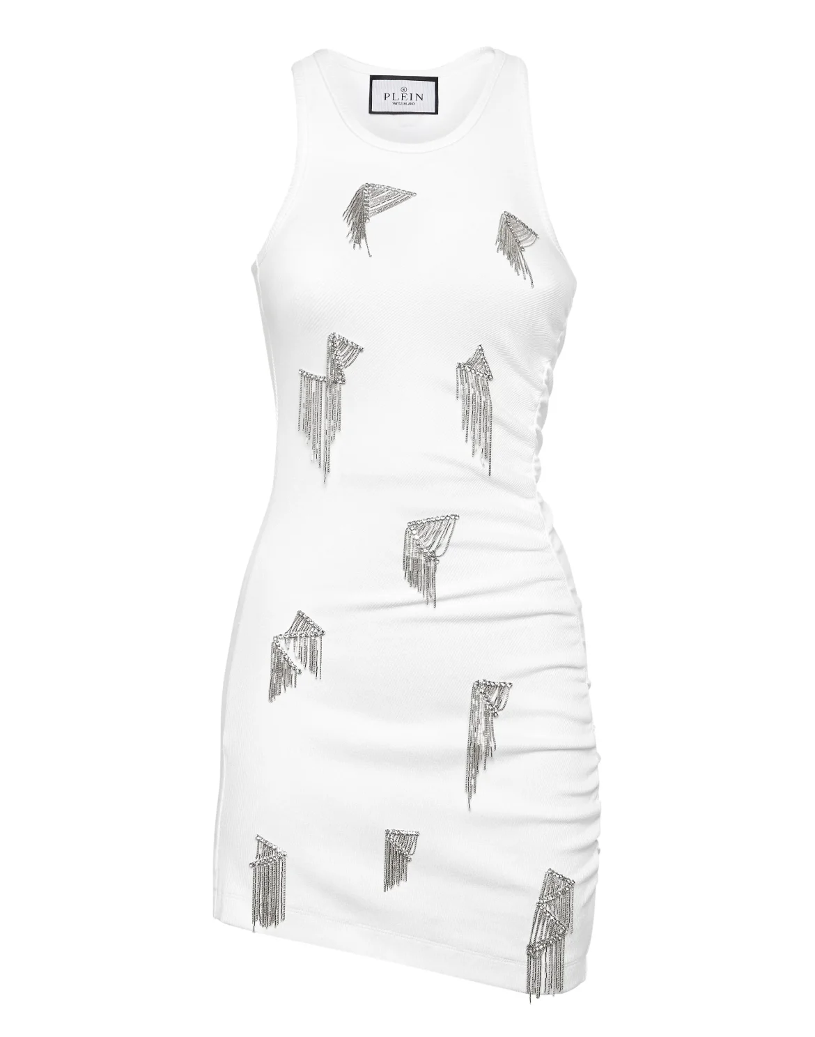 Jersey Rib Short Dress Fringe, цвет: Белый