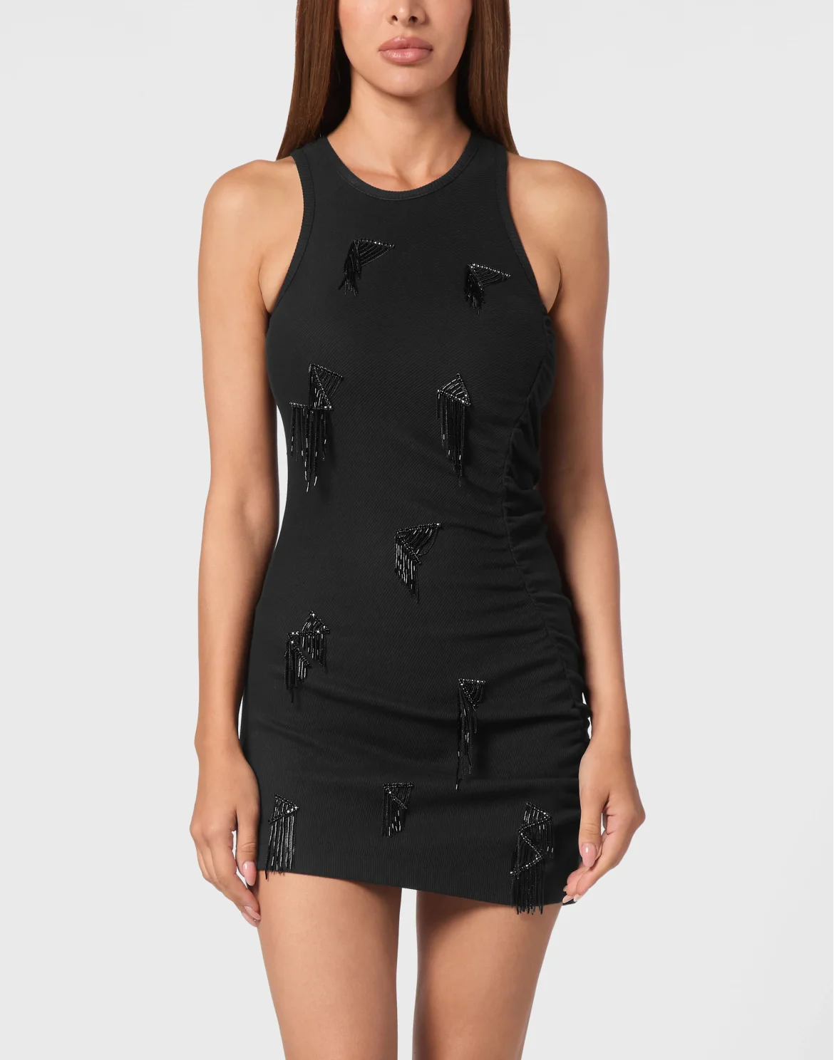 Jersey Rib Short Dress Fringe, цвет: Черный