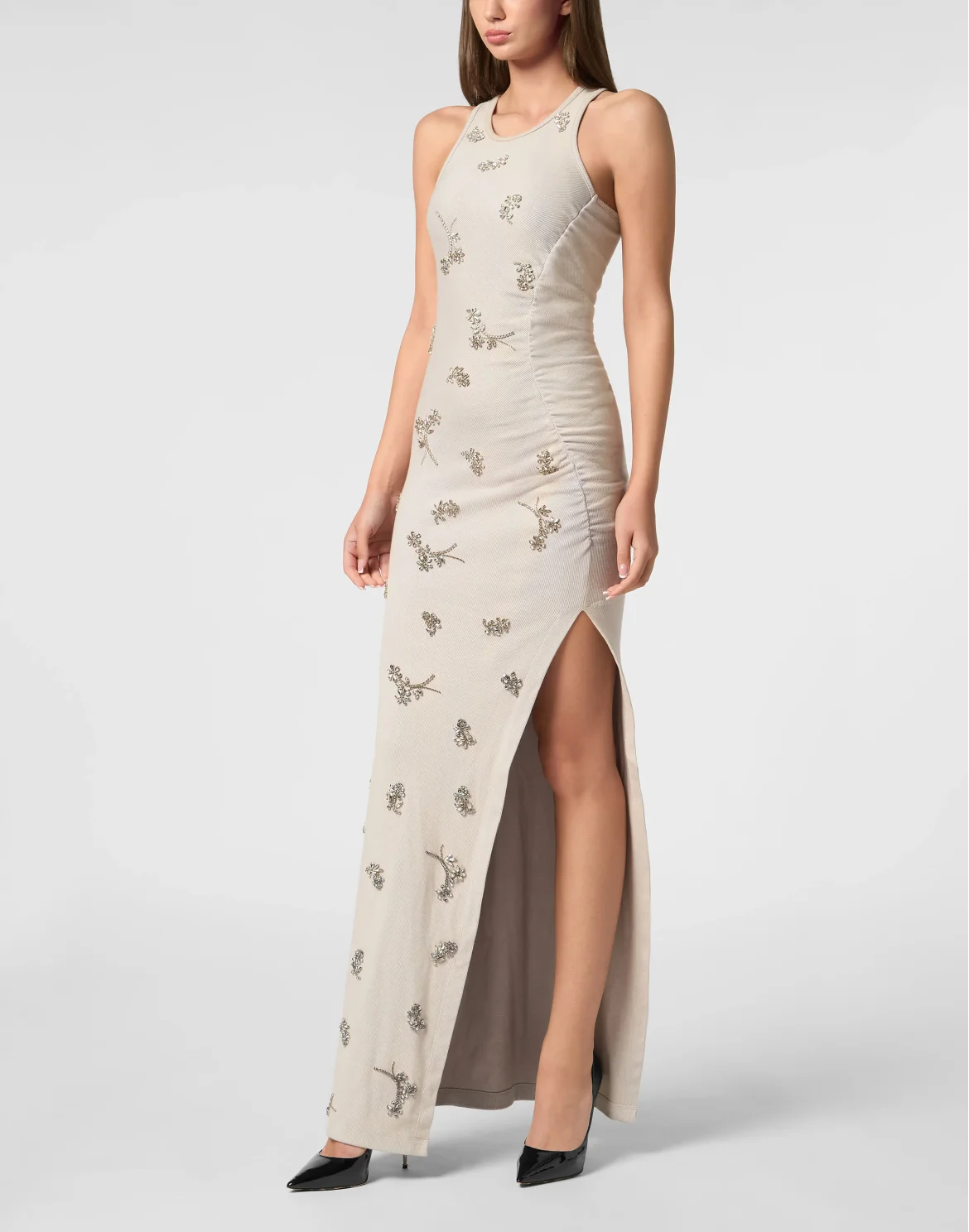 Jersey Rib Long Dress Flowers, цвет: Серый