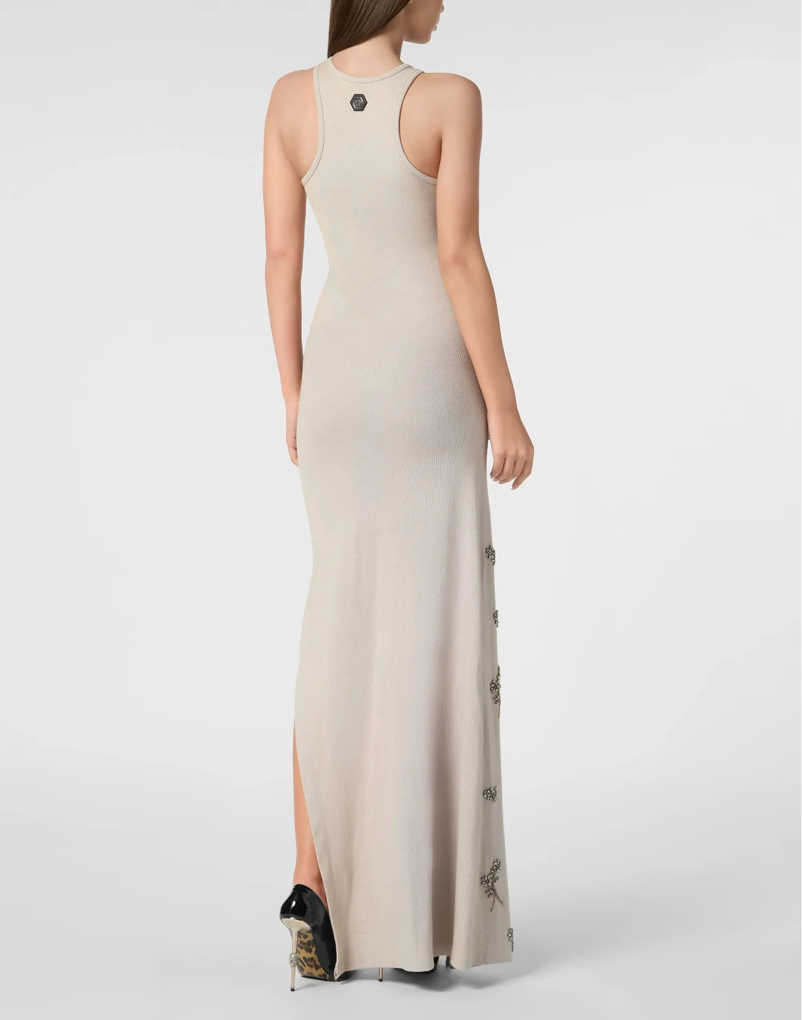 Jersey Rib Long Dress Flowers, цвет: Серый