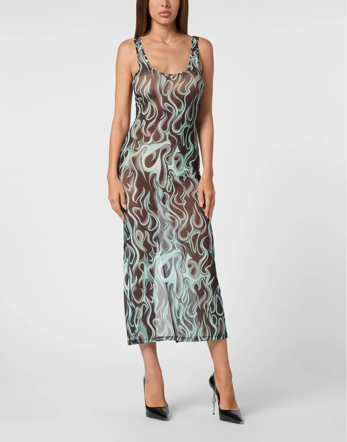 Tulle Tank Top Long Dress Flame, цвет: Черный