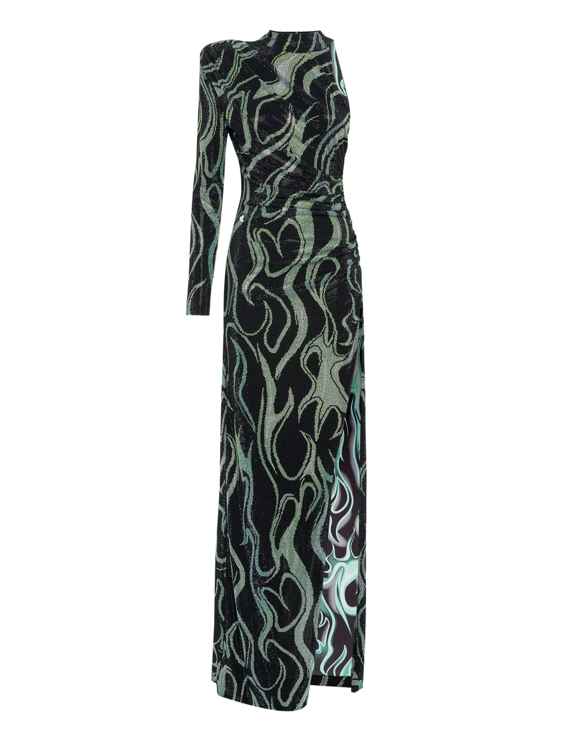 Jersey Strass Long Dress Mono Sleeve Flame, цвет: Черный
