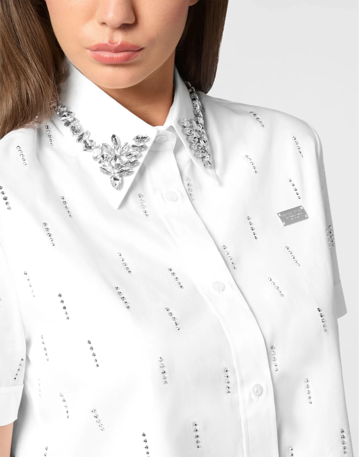 Poplin Cropped Shirt SS Strass, цвет: Белый