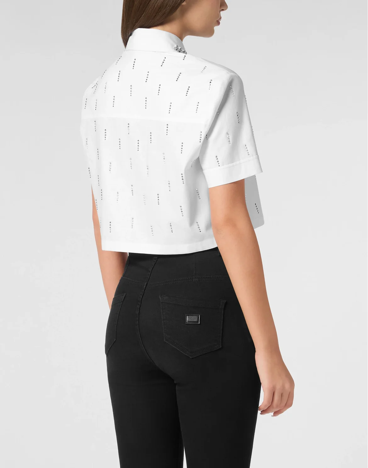 Poplin Cropped Shirt SS Strass, цвет: Белый