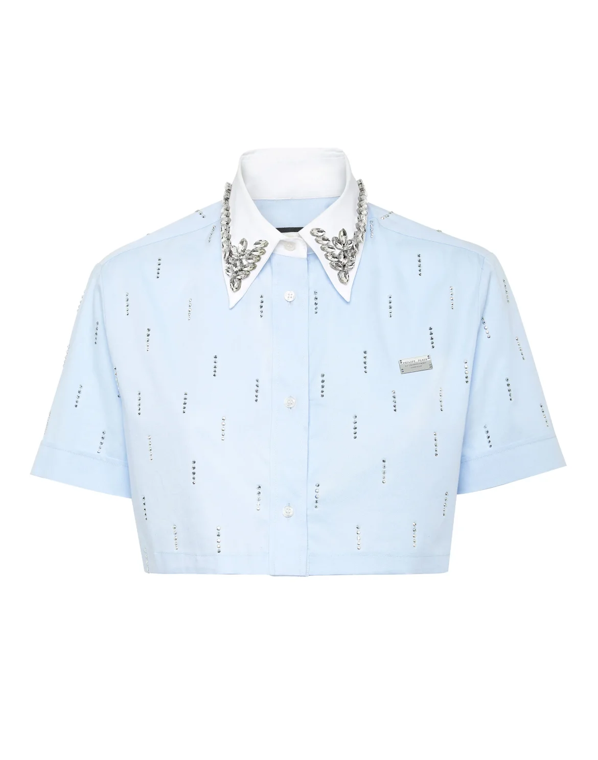 Poplin Cropped Shirt SS Strass, цвет: Голубой