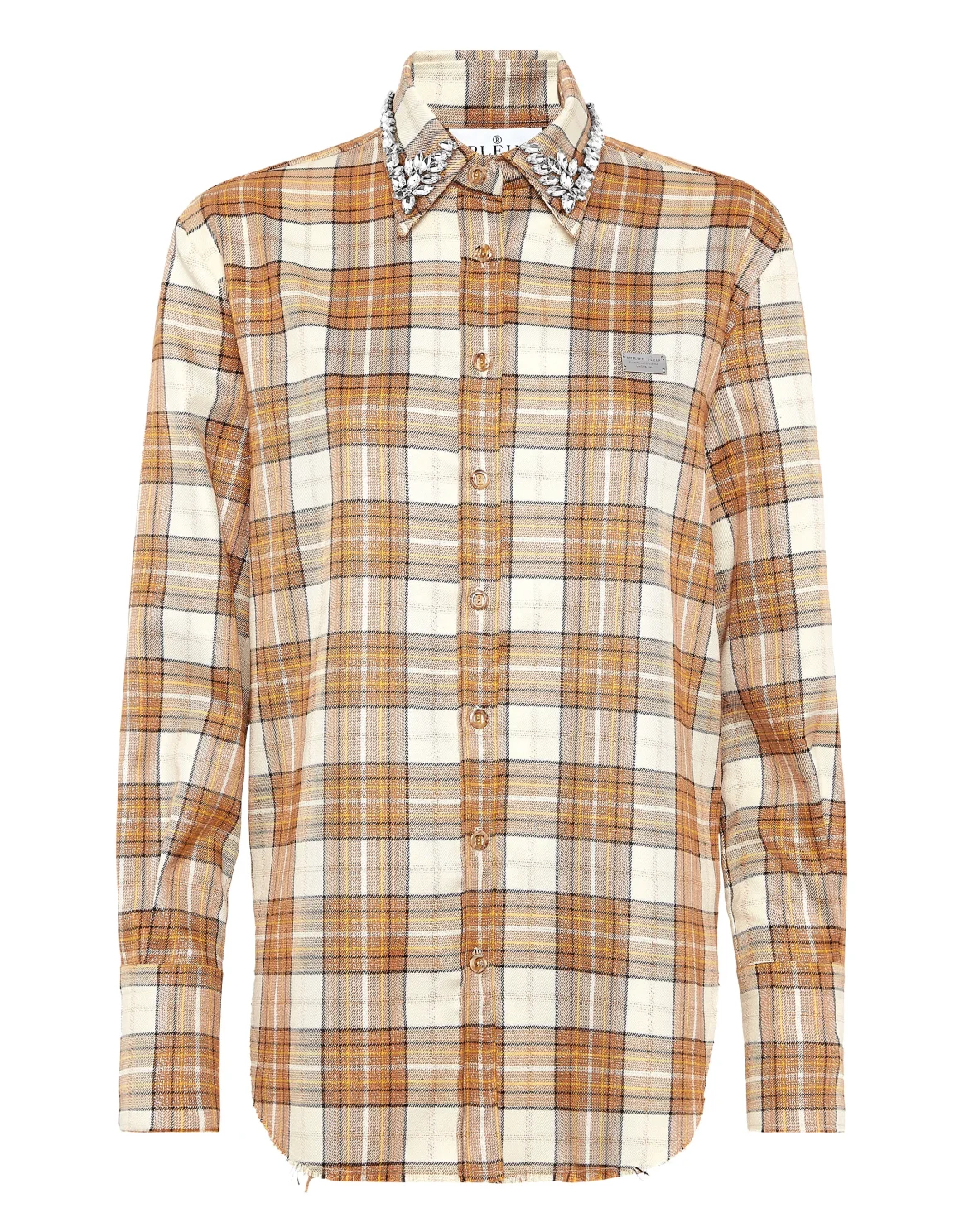 Checked Oversize Shirt LS Strass Flame, цвет: Коричневый