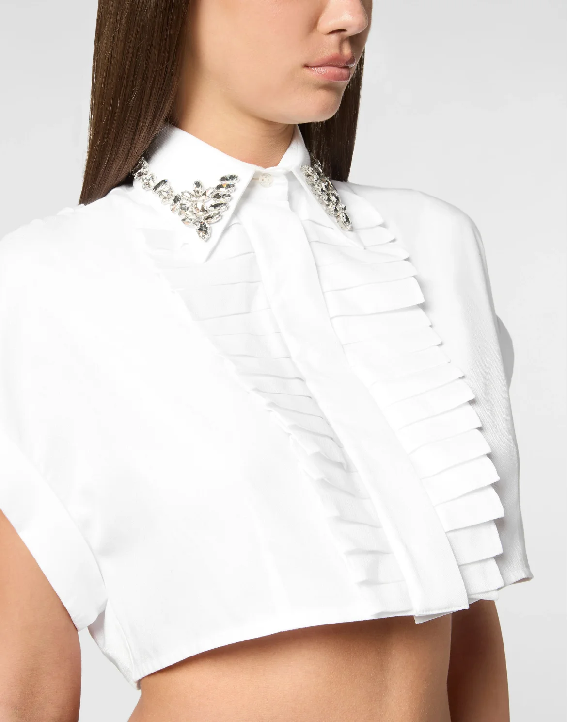 VOLANT CROPPED SHIRT SS STRASS, цвет: Белый