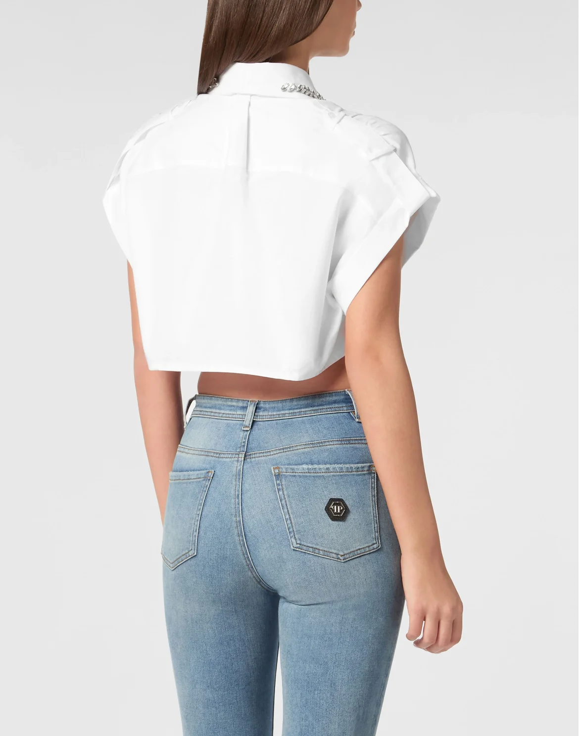 VOLANT CROPPED SHIRT SS STRASS, цвет: Белый