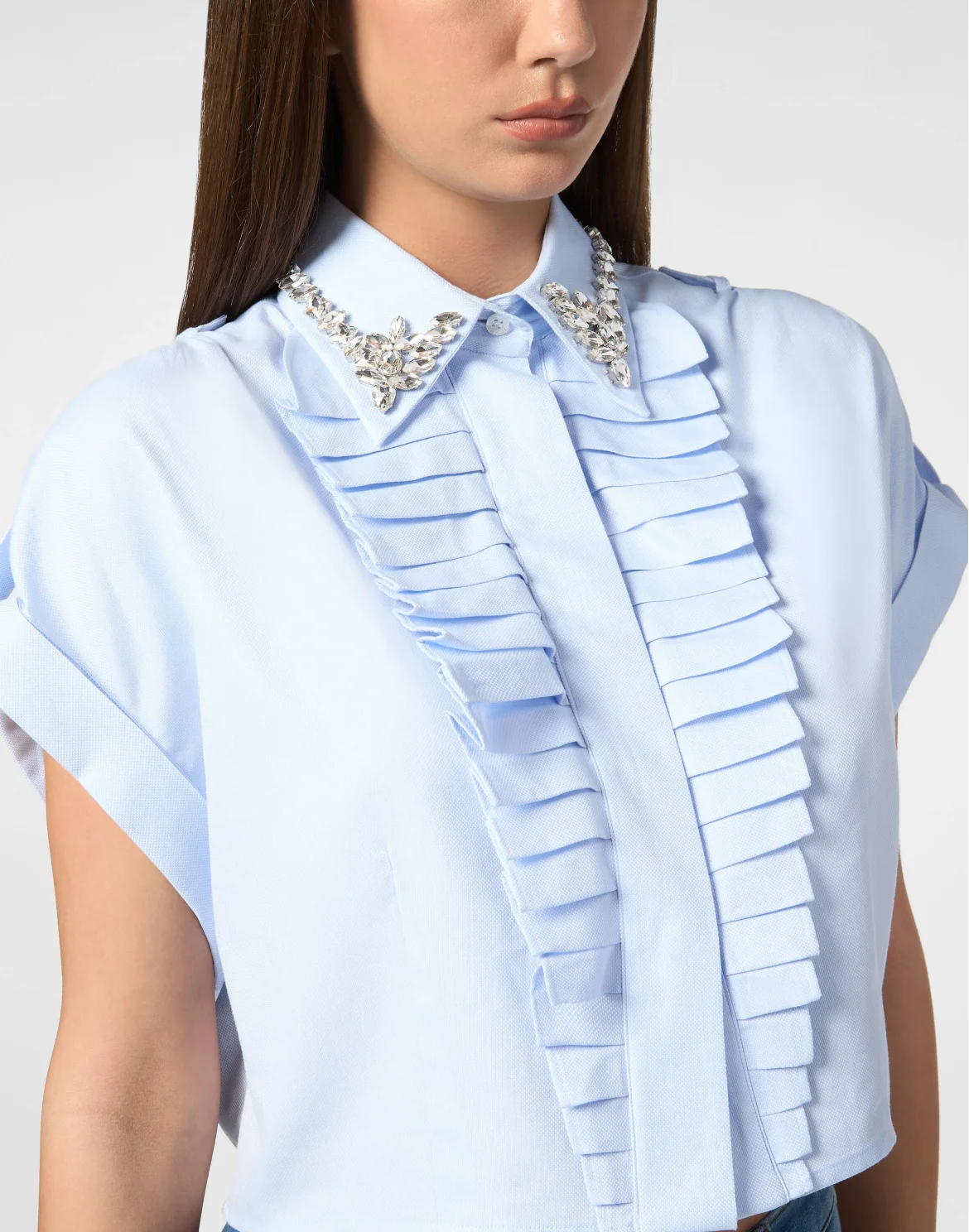 VOLANT CROPPED SHIRT SS STRASS, цвет: Голубой