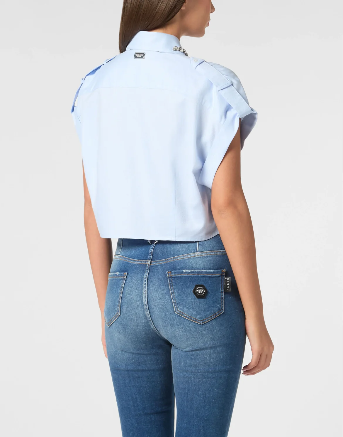 VOLANT CROPPED SHIRT SS STRASS, цвет: Голубой