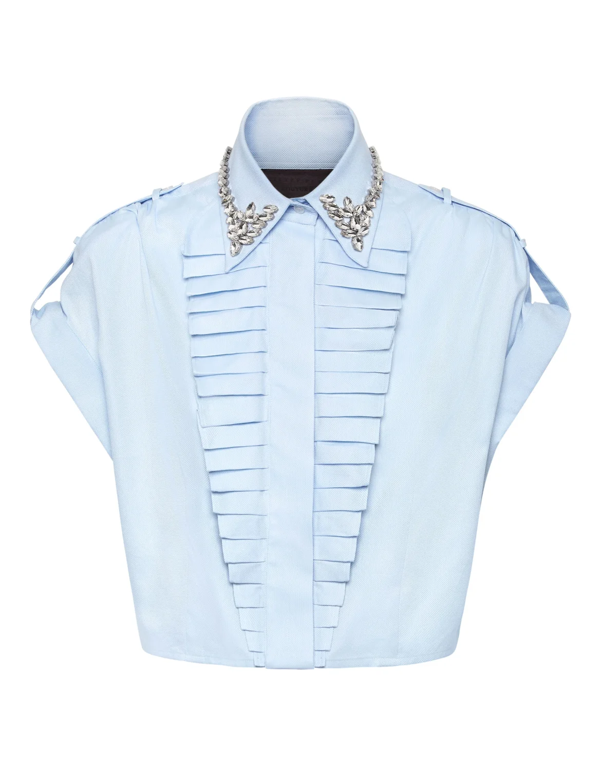VOLANT CROPPED SHIRT SS STRASS, цвет: Голубой