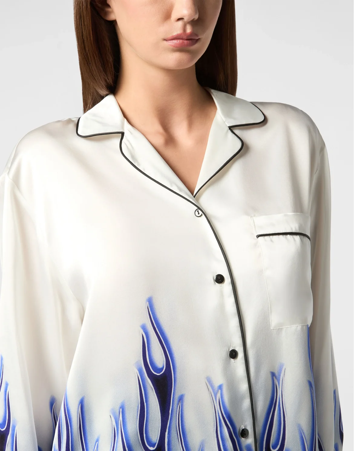 SATIN PIJAMA SHIRT LS FLAMES, цвет: Белый