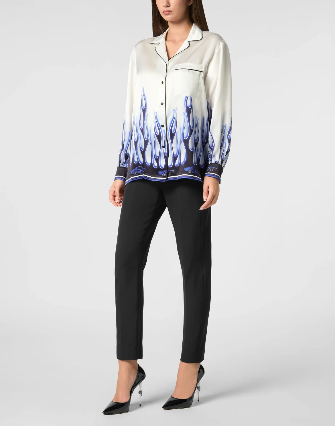 SATIN PIJAMA SHIRT LS FLAMES, цвет: Белый