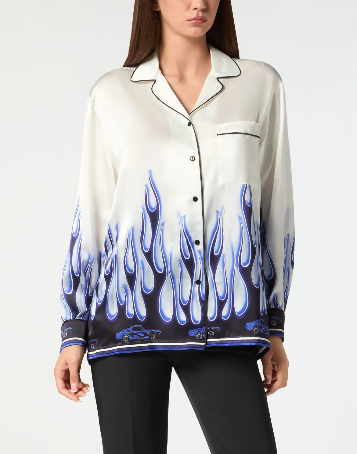 SATIN PIJAMA SHIRT LS FLAMES, цвет: Белый