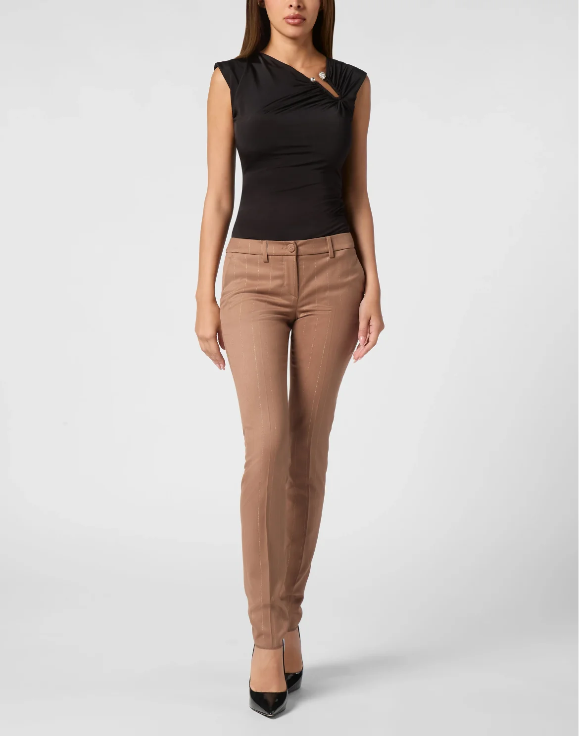 Pinstripe Chinos Fit Trousers, цвет: Коричневый