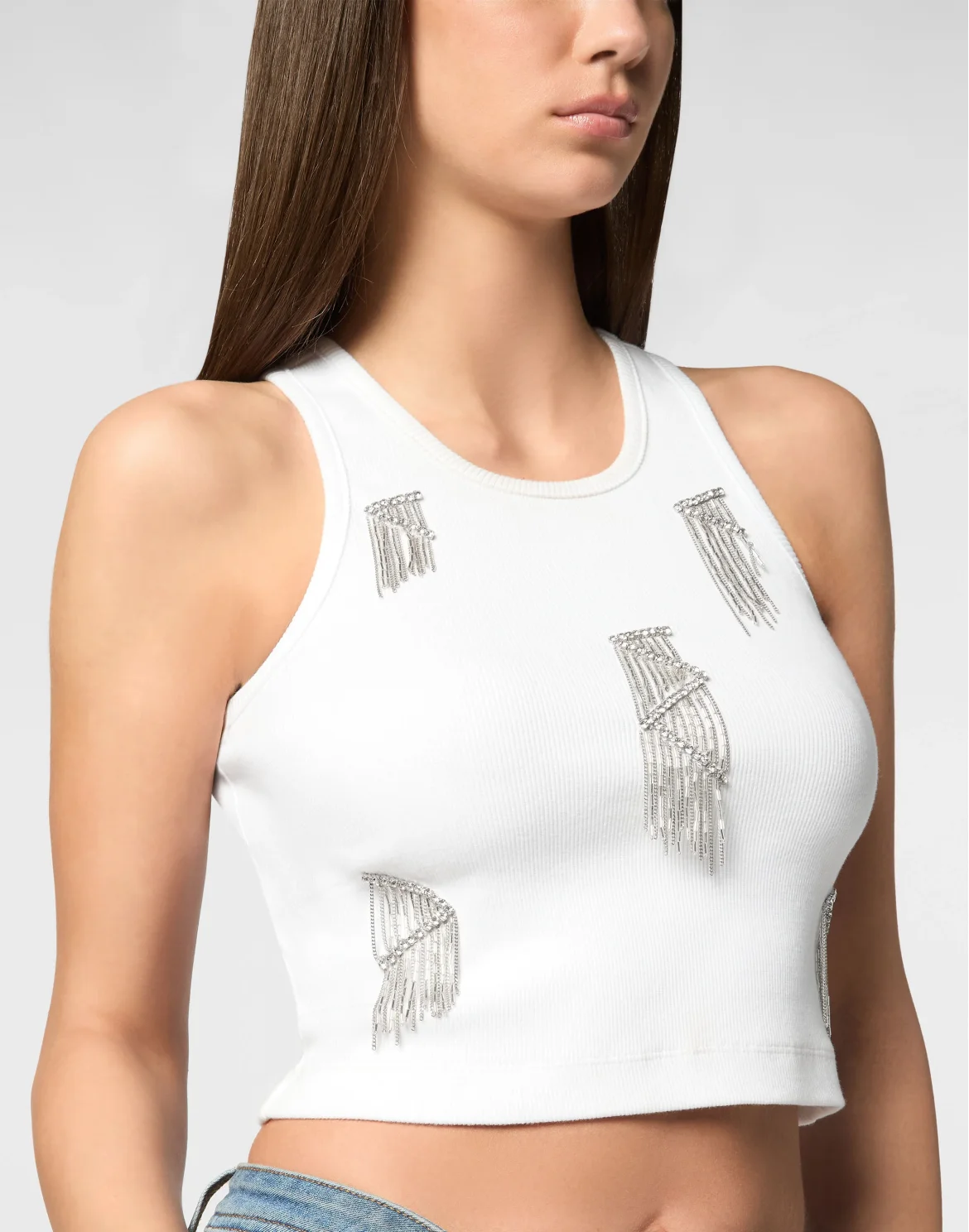 Jersey Rib Tank Top Fringe, цвет: Белый