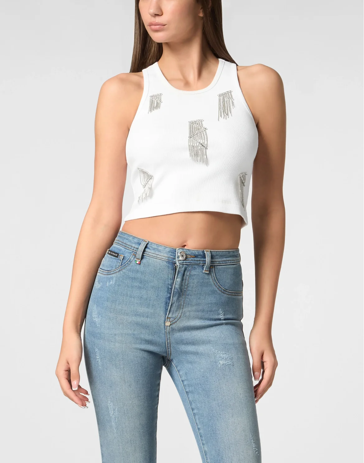 Jersey Rib Tank Top Fringe, цвет: Белый