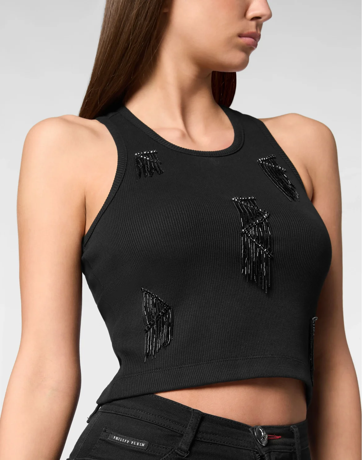 Jersey Rib Tank Top Fringe, цвет: Черный