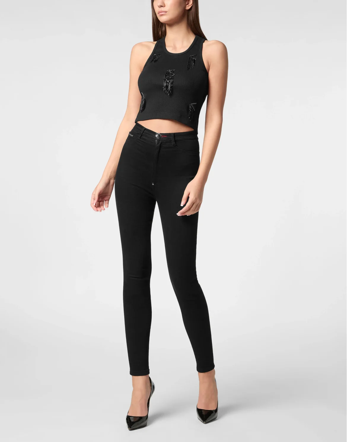 Jersey Rib Tank Top Fringe, цвет: Черный