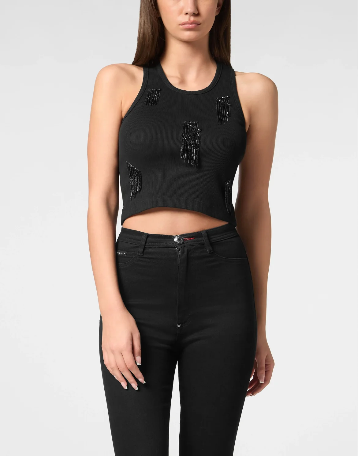 Jersey Rib Tank Top Fringe, цвет: Черный