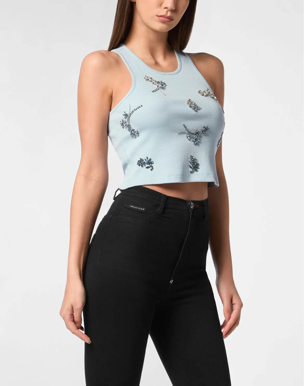 Jersey Rib Tank Top Flowers, цвет: Голубой