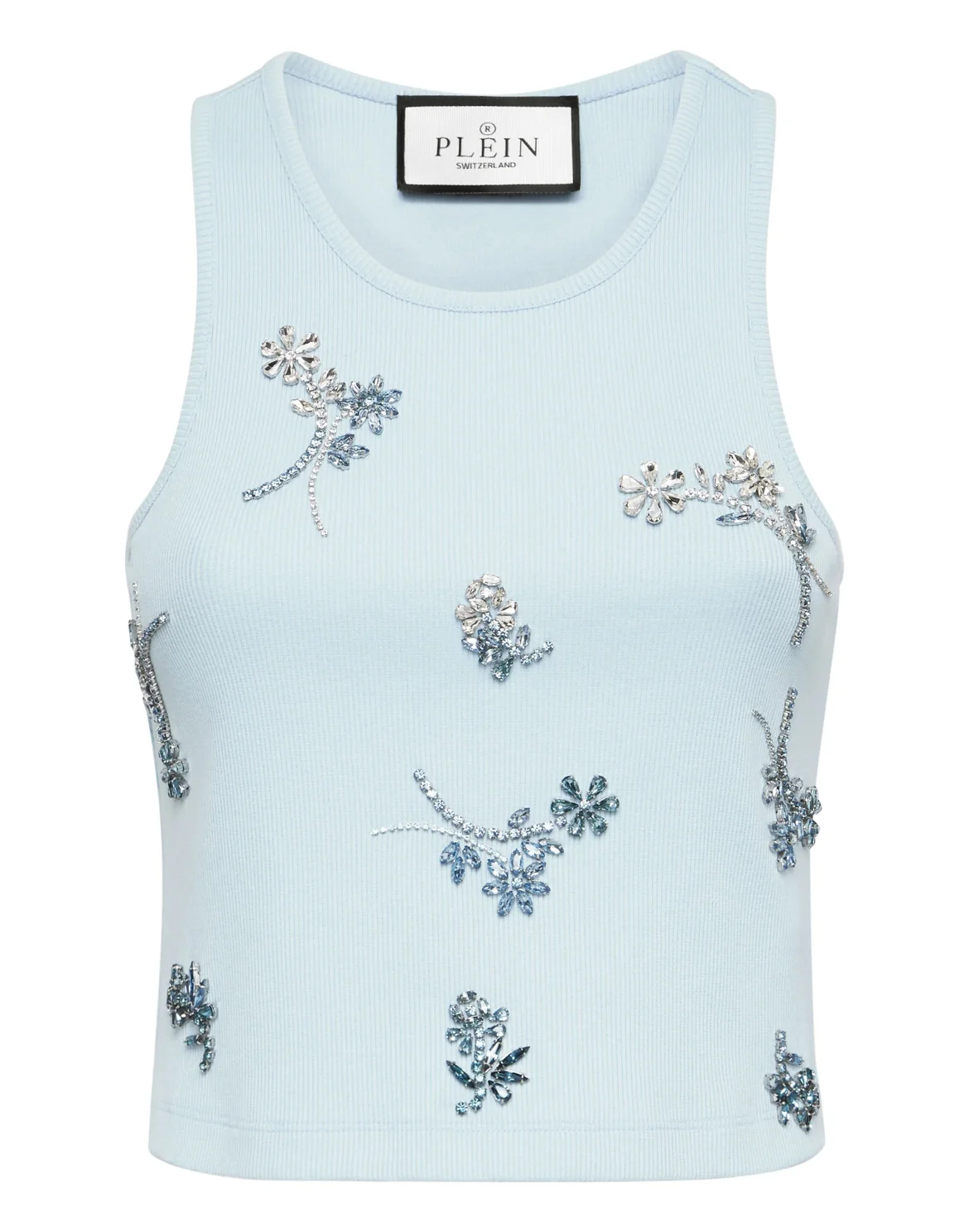 Jersey Rib Tank Top Flowers, цвет: Голубой