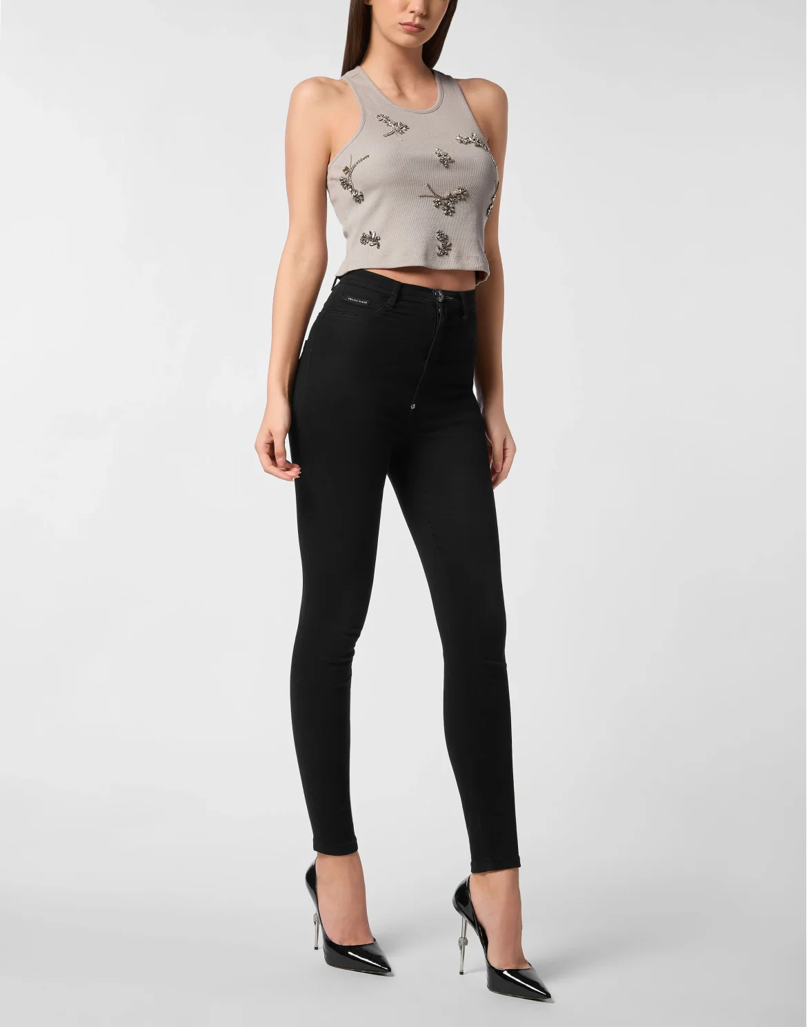 Jersey Rib Tank Top Flowers, цвет: Серый